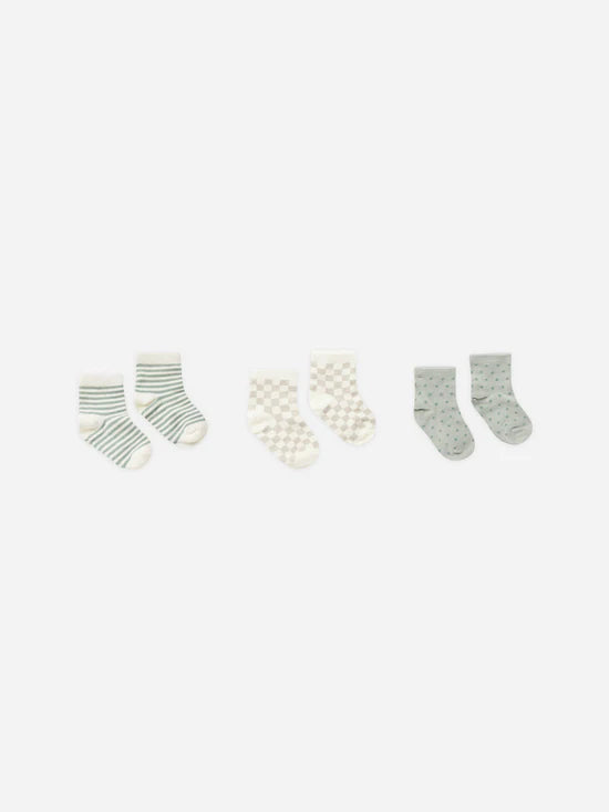 Print Socks 3 pack- dove/check/dot