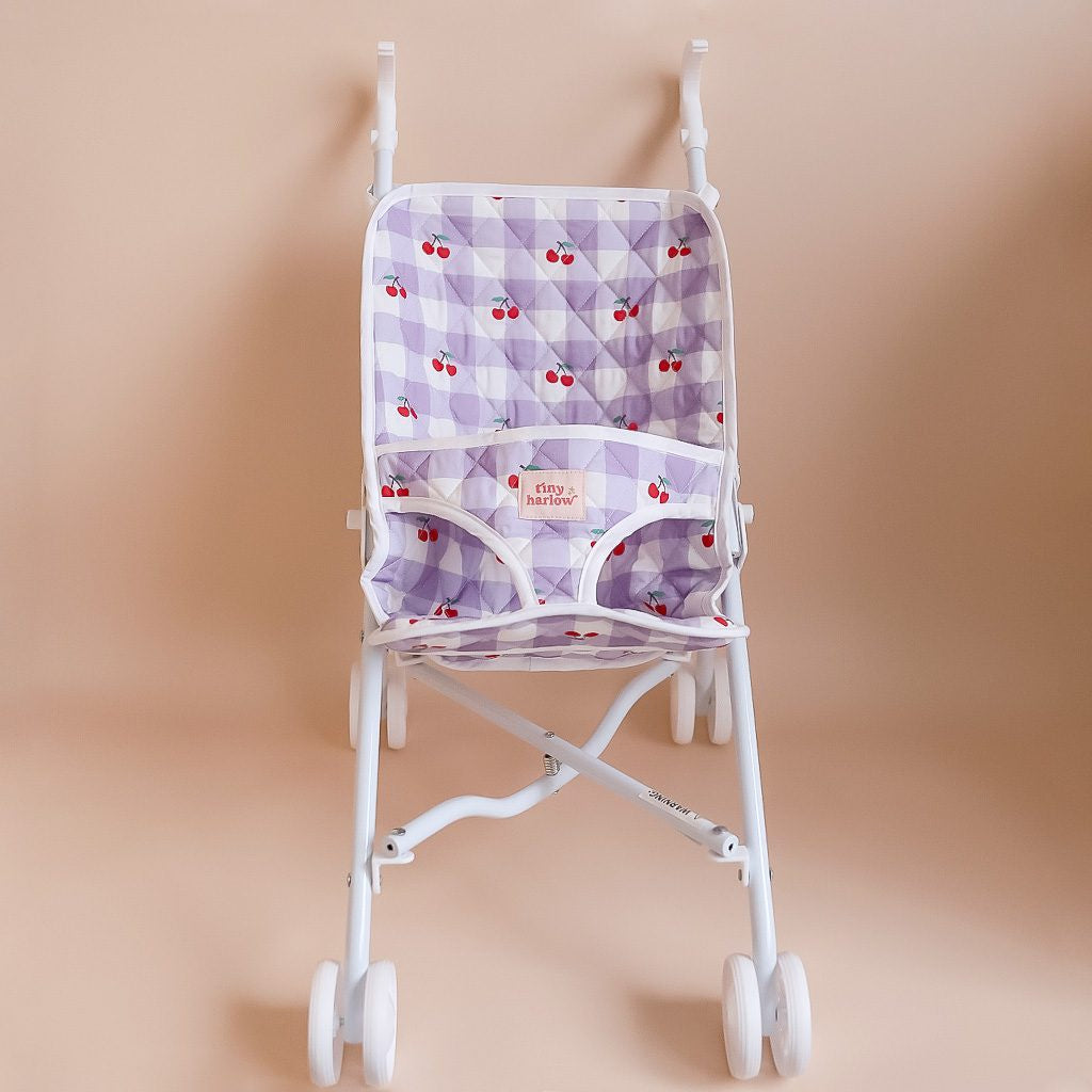 Tiny Harlow Folding Dolls Stroller - Lilac Gingham Cherry