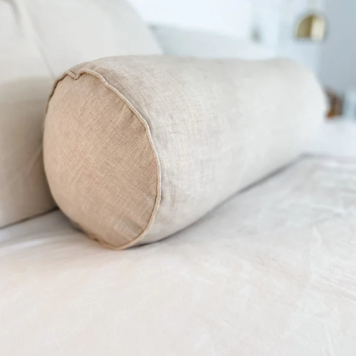 French Linen Feather Filled Bolster Cushion - Oat