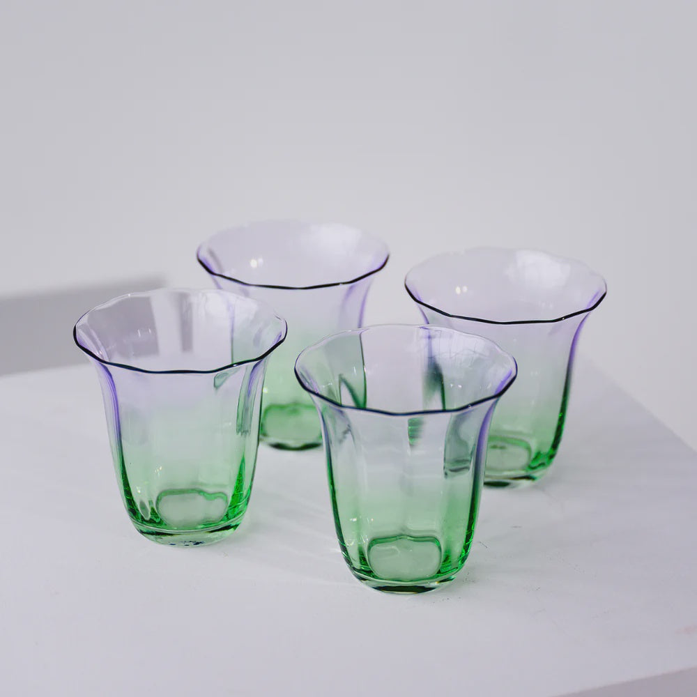 Fleur Stemless Glass- Set of 4- Green/Lilac
