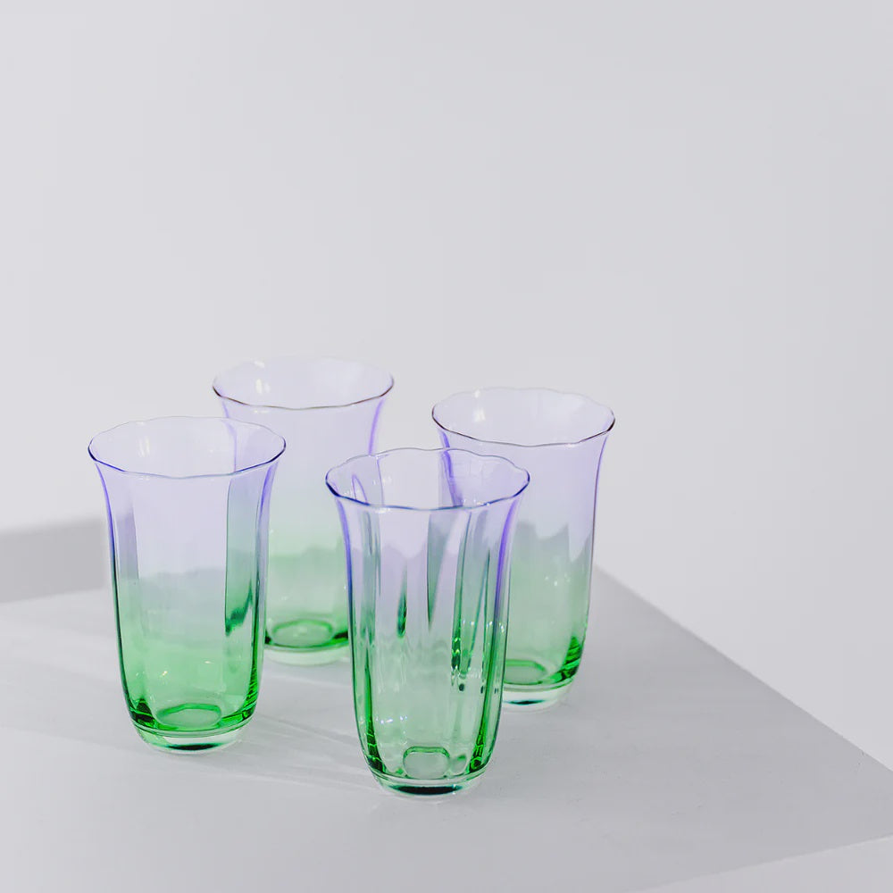 Fleur Highball Glasses- Set of 4- Green/Lilac