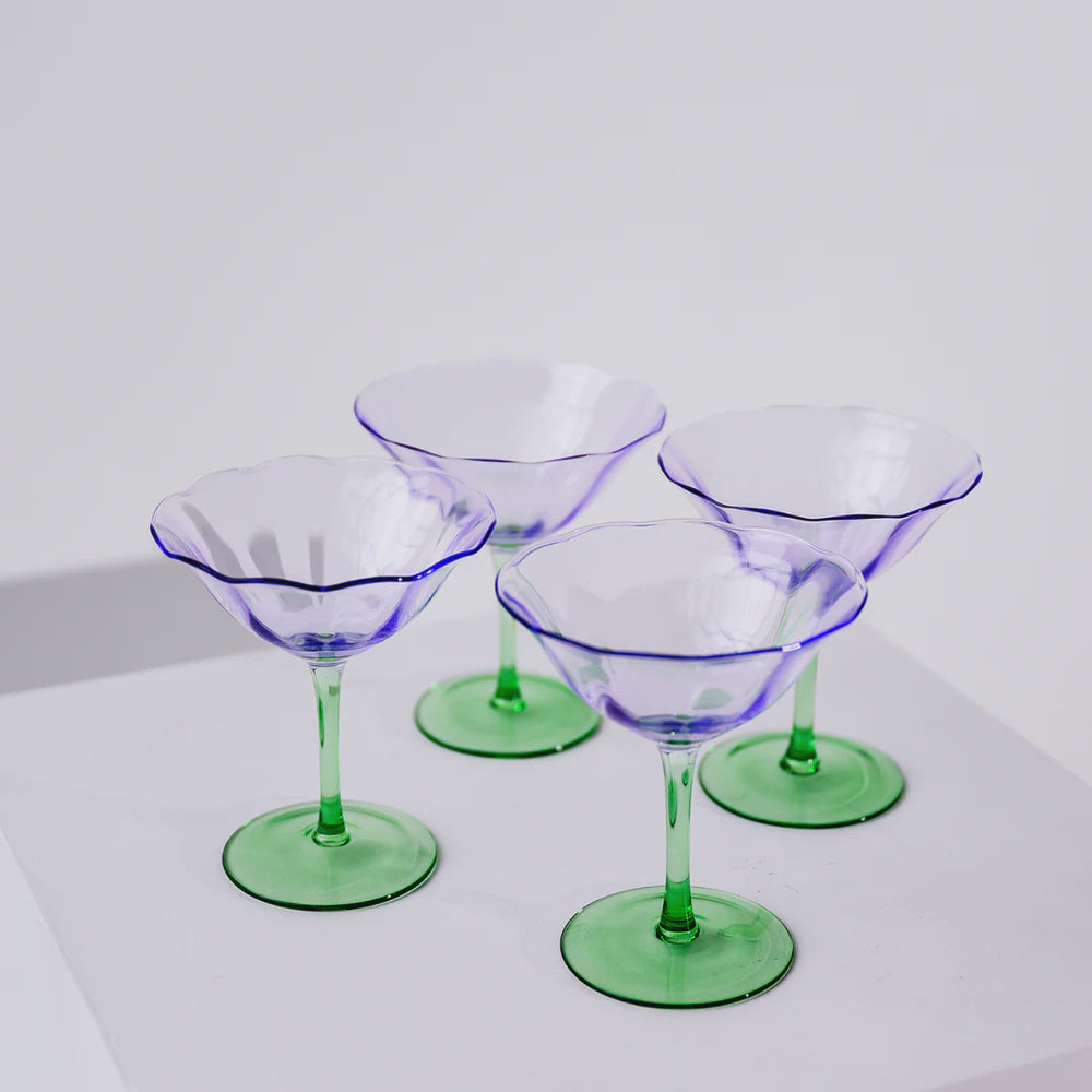 Fleur Cocktail Coupe- Set of 4- Green/Lilac