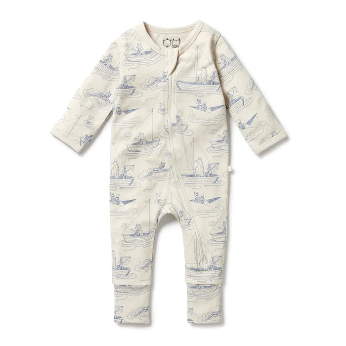 Organic Zipsuit with Feet - Sail Away