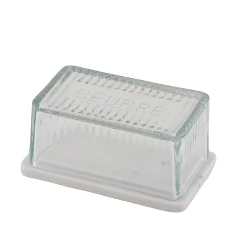 Mira Marble/Glass Butter Dish 9x15cm White