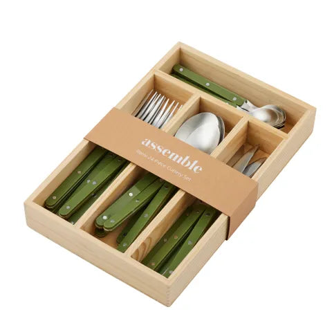 Remy 24pc Stainless Steel Cutlery 20x31x4.5cm Olive - Addy & Lou