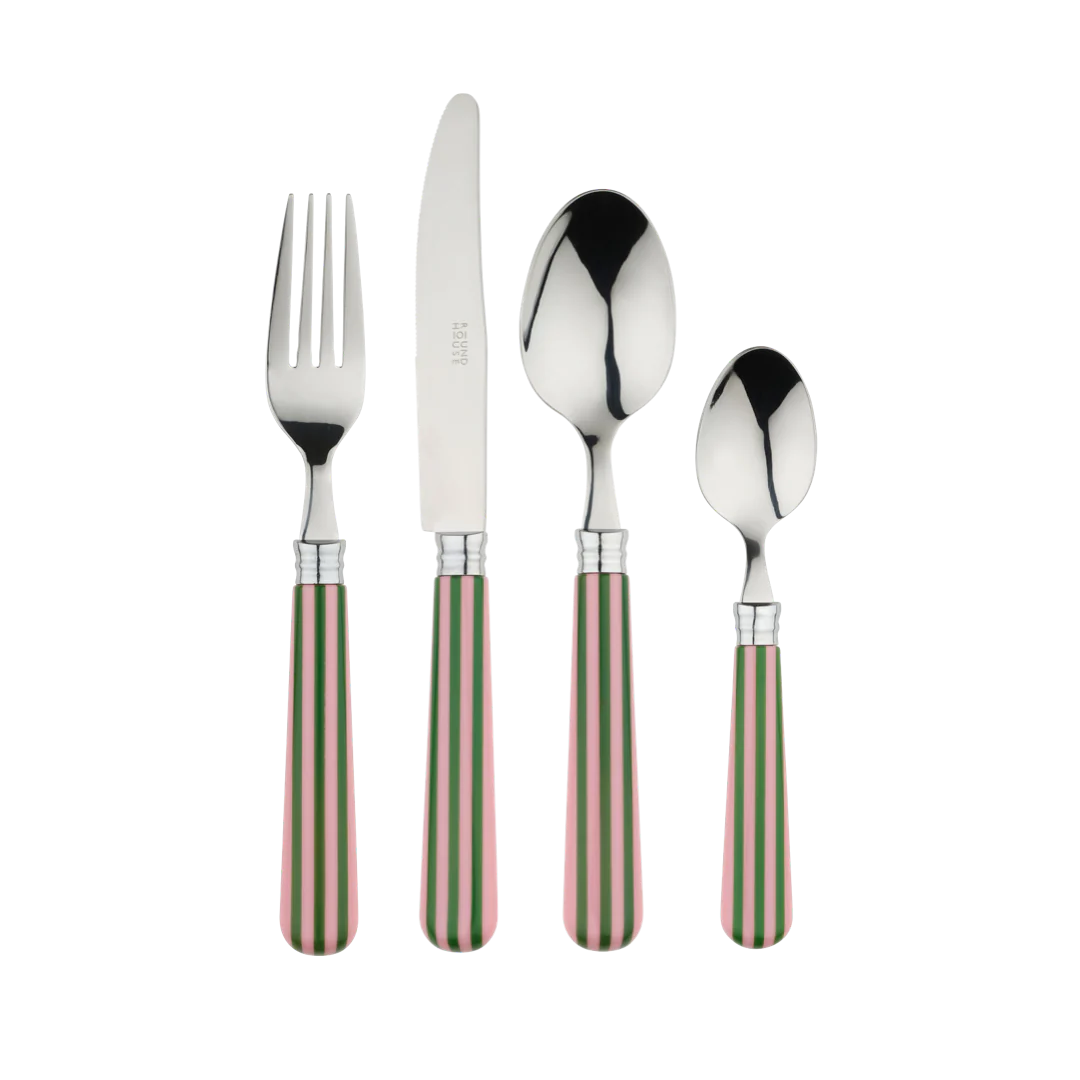 Pink & Green Stripe Cutlery Set 16 Piece