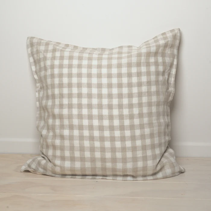 French Linen Euro Pillowcase - Natural Gingham