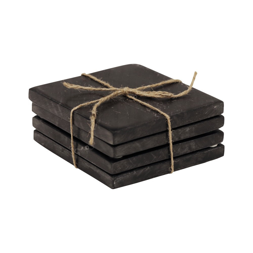 Black Square Marble Coasters - PK 4