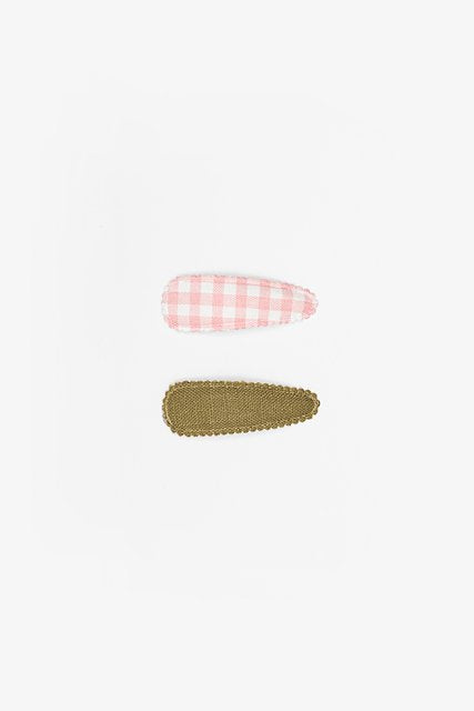 Clips - Pink Gingham & Moss Linen