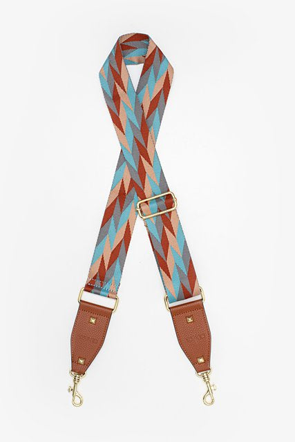 Bag Strap - Tan & Cyan Chevron