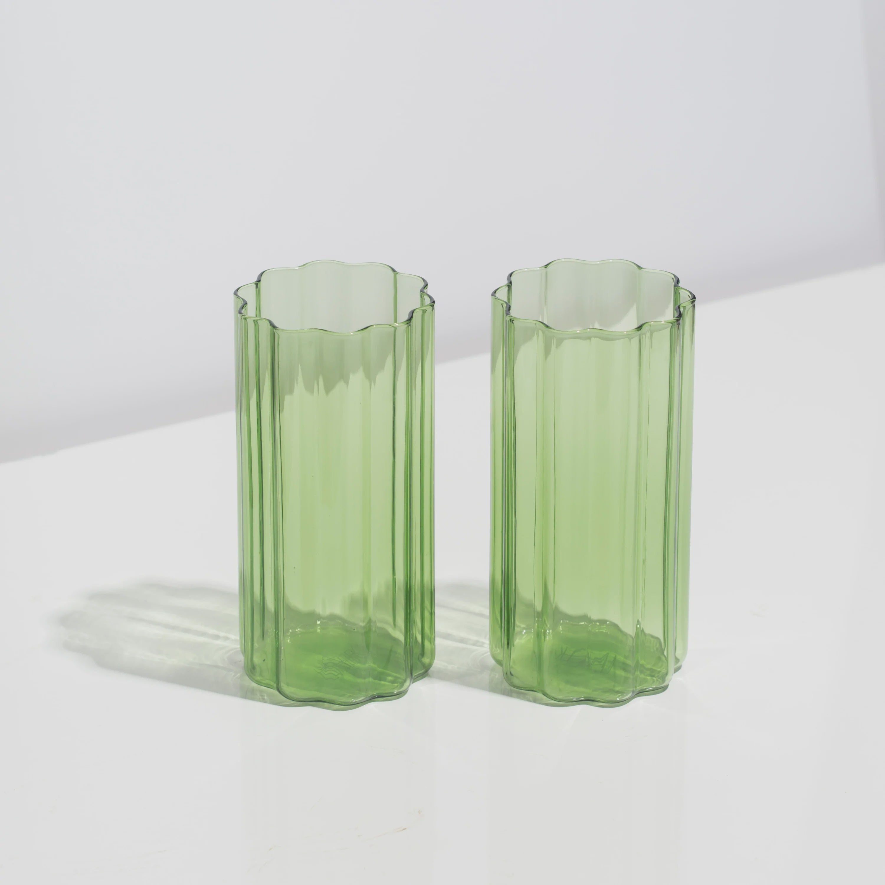 Two Highball Wave Glasses - Green