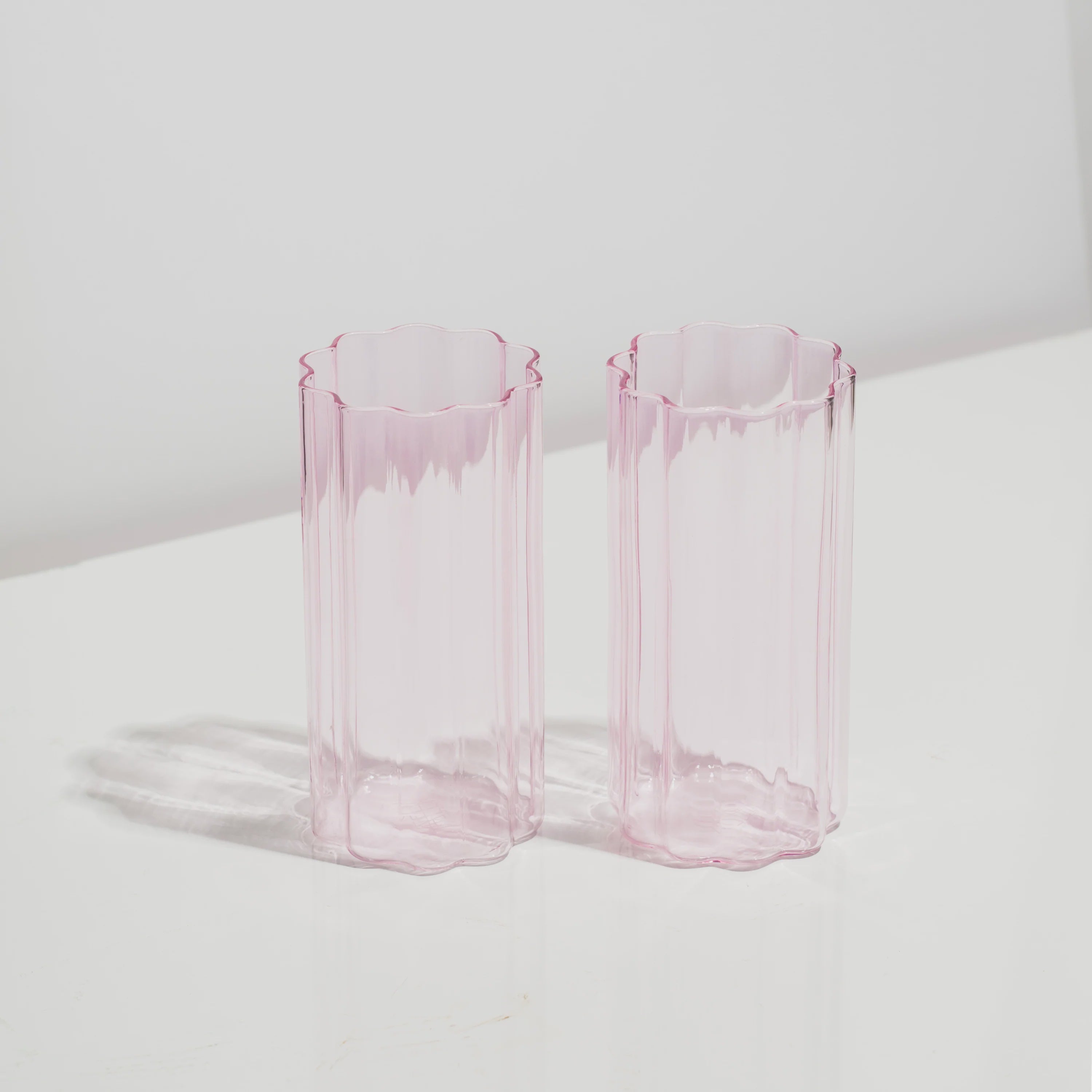 Two Highball Wave Glasses - Pink