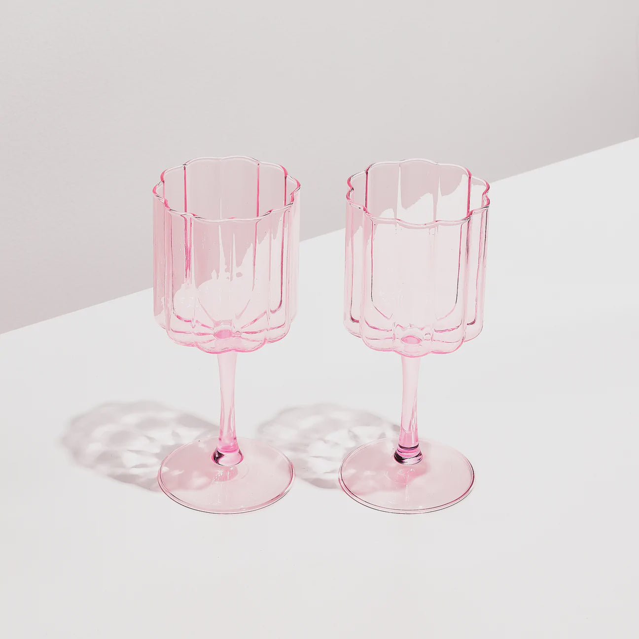Two Wave Wine Glasses - Pink