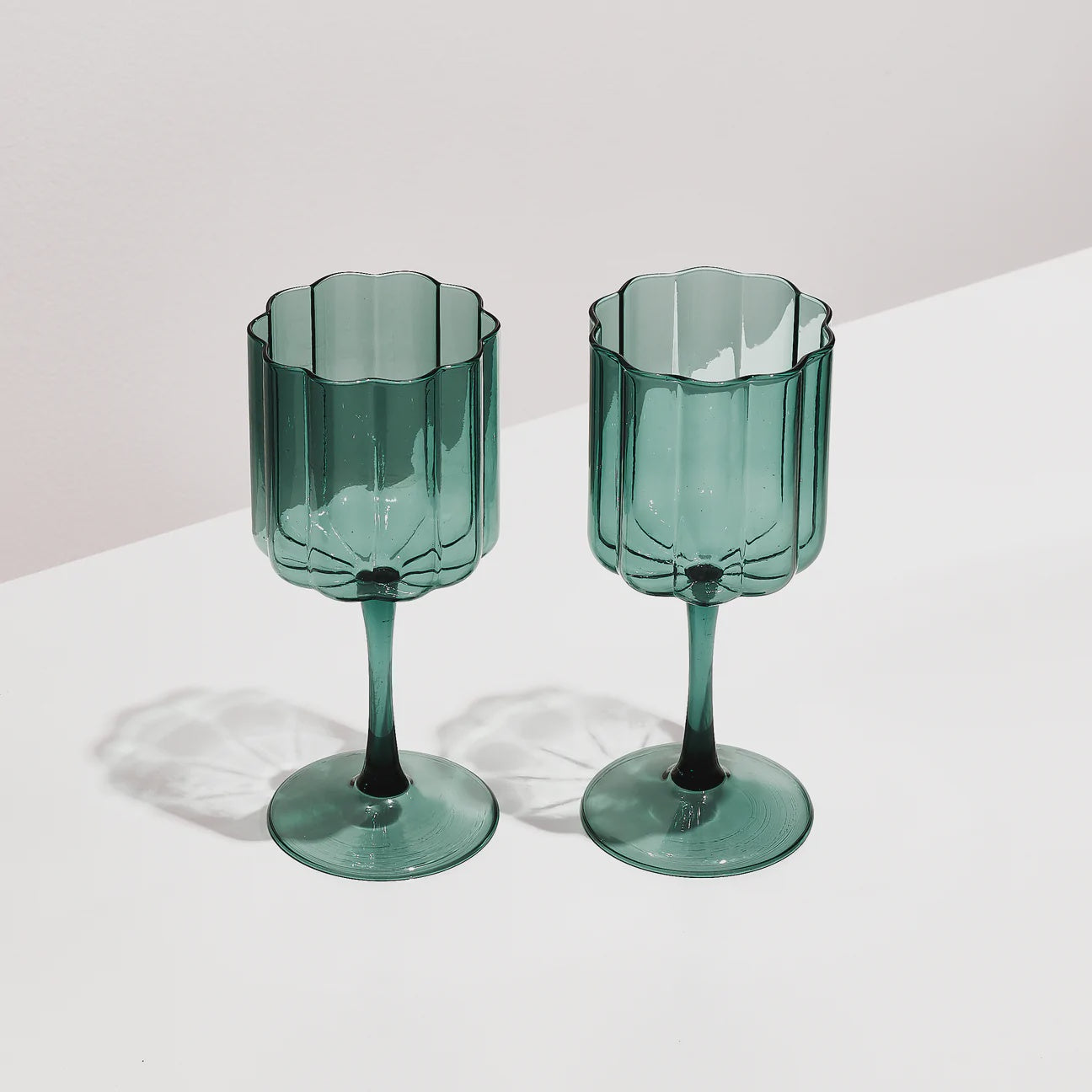 Two Wave Wine Glasses - Teal